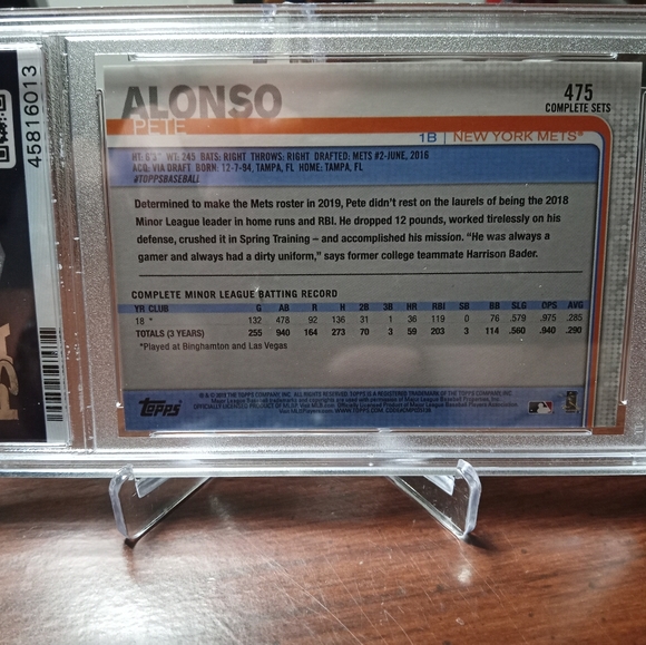 Pete Alonso RC rookie card no sock showing PSA 9 - Picture 2 of 2